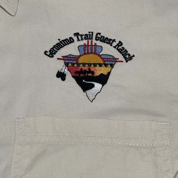 VTG Geronimo Trail Guest Ranch Shirt Mens Large Beige Embroidered Heavy Cotton - Picture 2 of 13